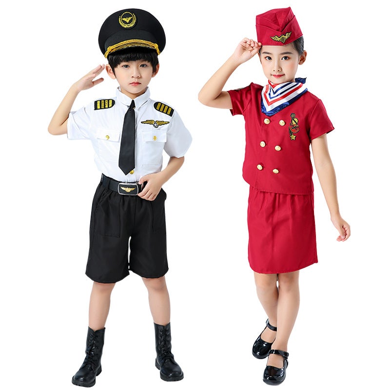 Chinese Captain Children'S Costume Boy Air Force Pilot Air Force Police Uniform Female Stewardess Clothes Role Play - Image 2